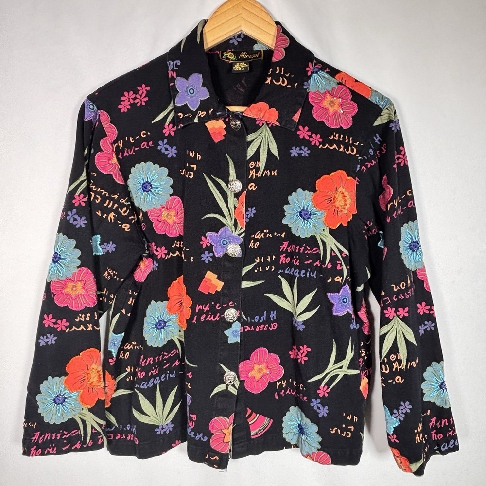 Vintage Mirasol Floral Tapestry Shirt Jacket Womens Large Artsy Maximalist Boho
